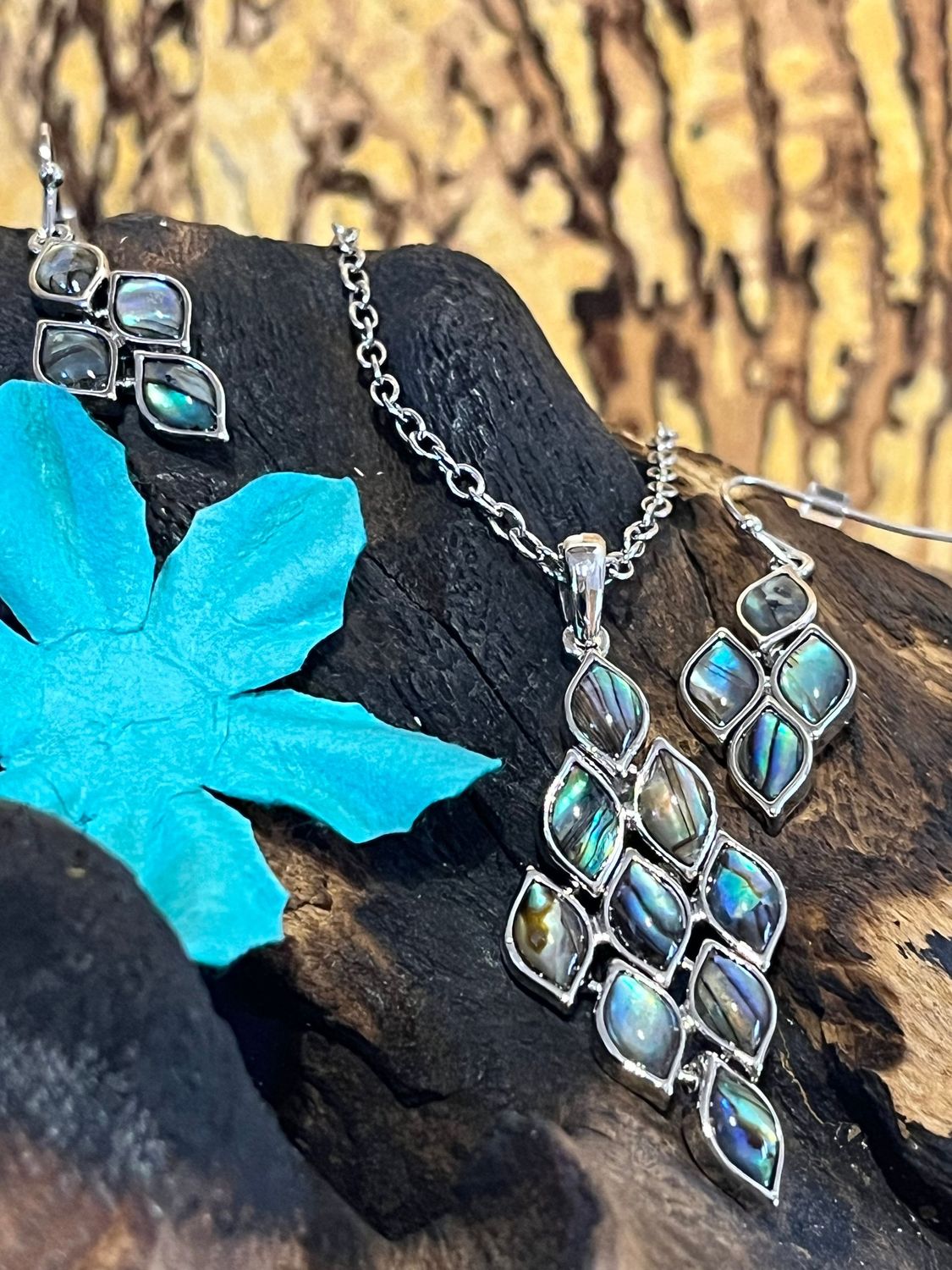 Paua Shell Necklace and Earrings Set