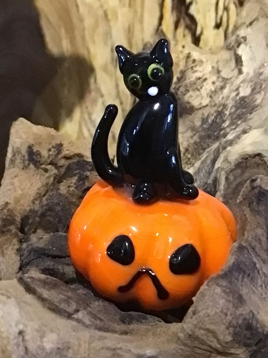 Glass Cat on Pumpkin