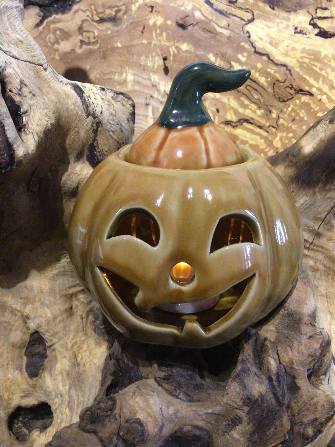 Ceramic Pumpkin with LED Tea Light