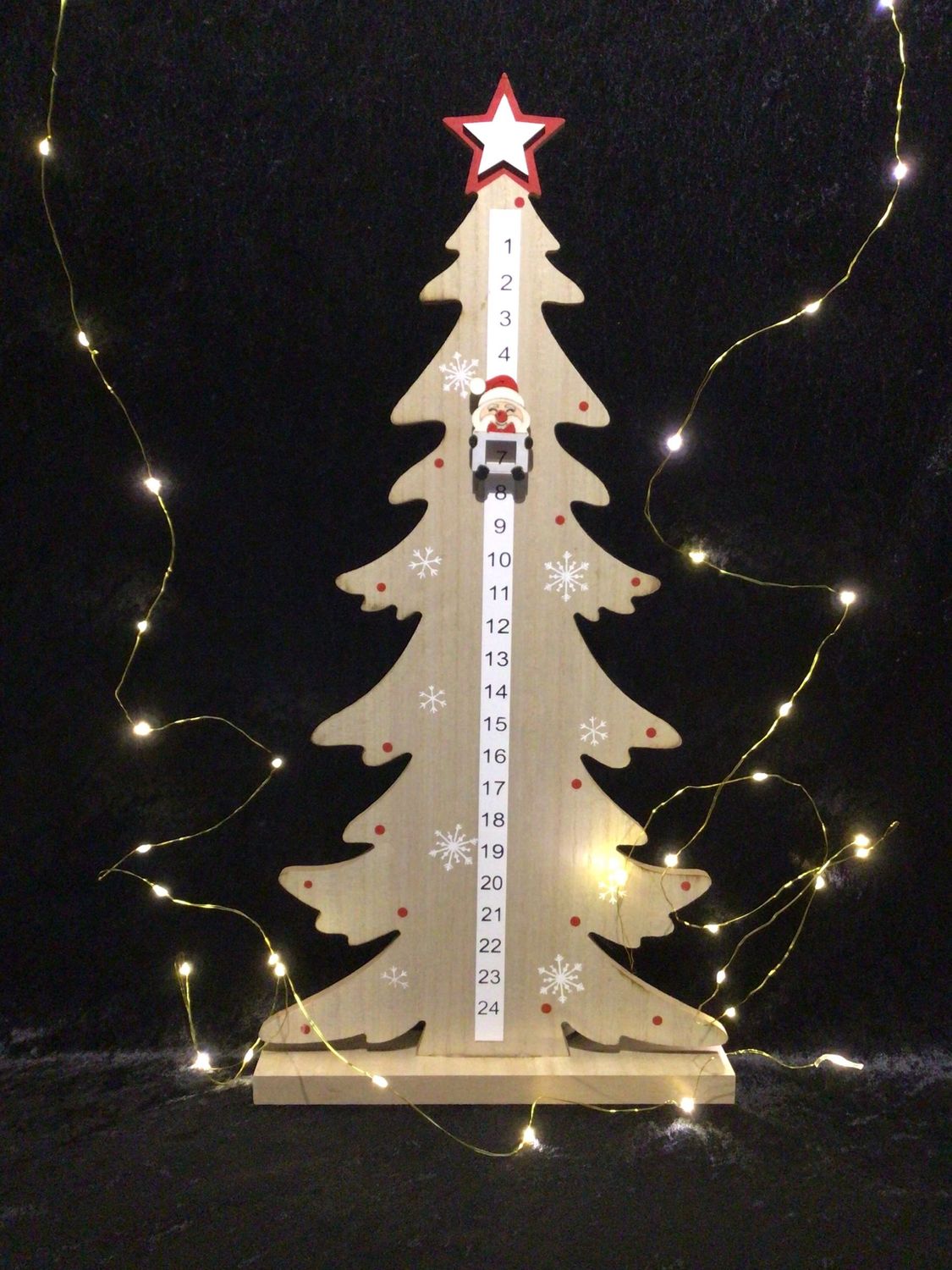 Wooden Christmas Tree with Santa Countdown