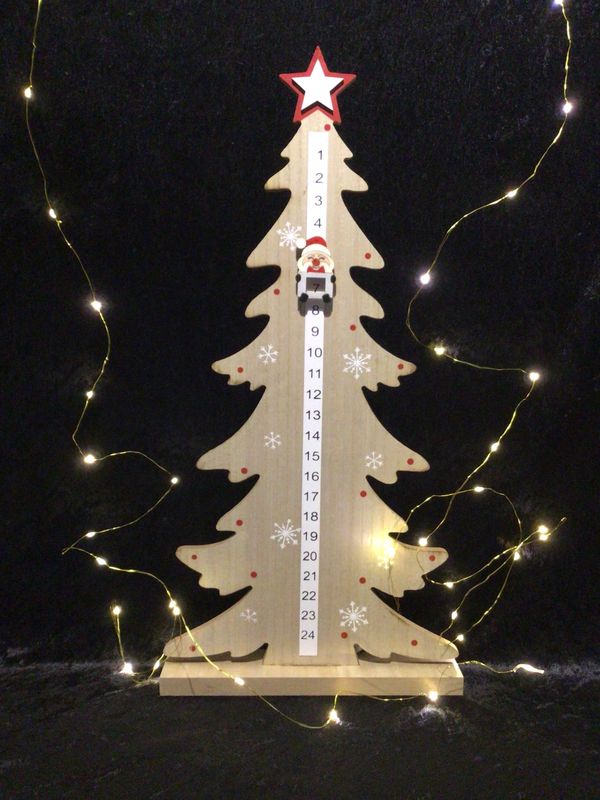 Wooden Christmas Tree with Santa Countdown