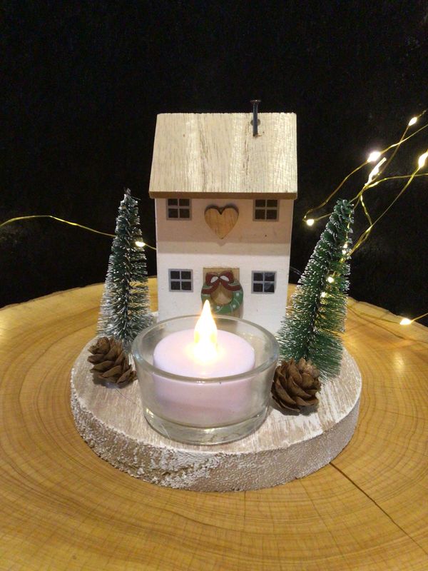 Wooden House Tealight Holder