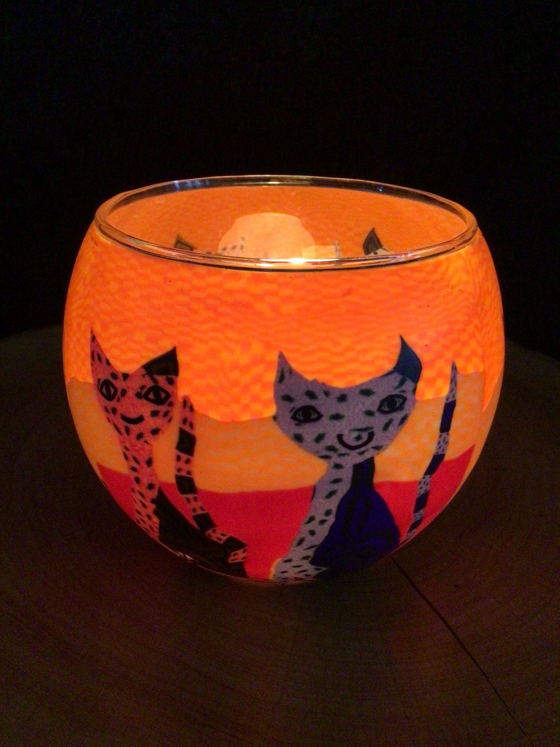 Cats Glowing Glass Tea Light Holders