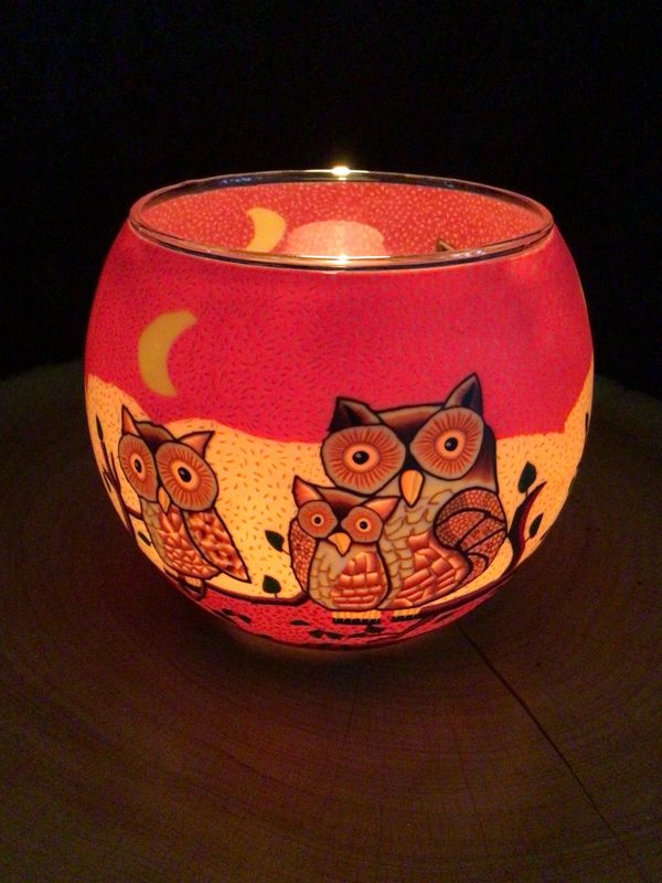Owls Glowing Glass Tea Light Holders