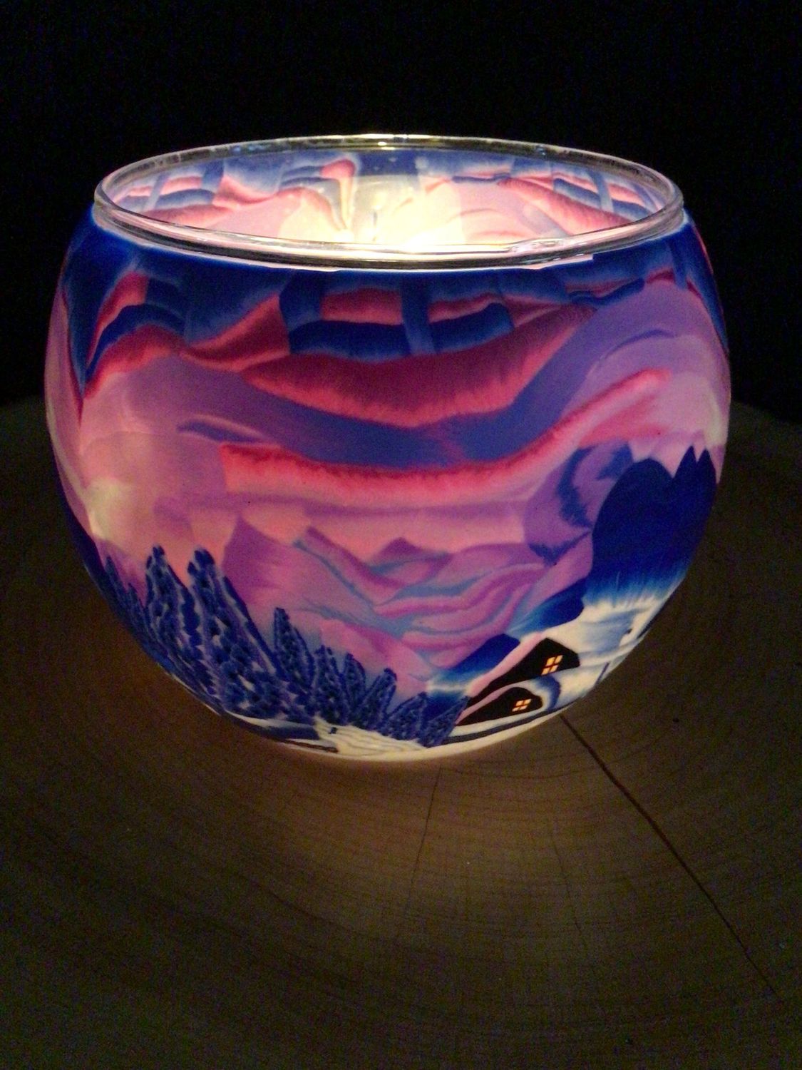 Northern Lights Glowing Glass Tea Light Holder