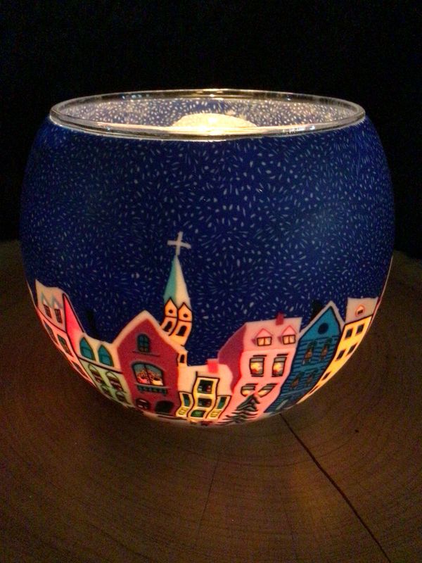 Town at Night Glowing Glass Tea Light Holder