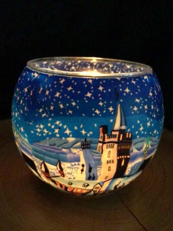 Church at Night Glowing Glass Tea Light Holder