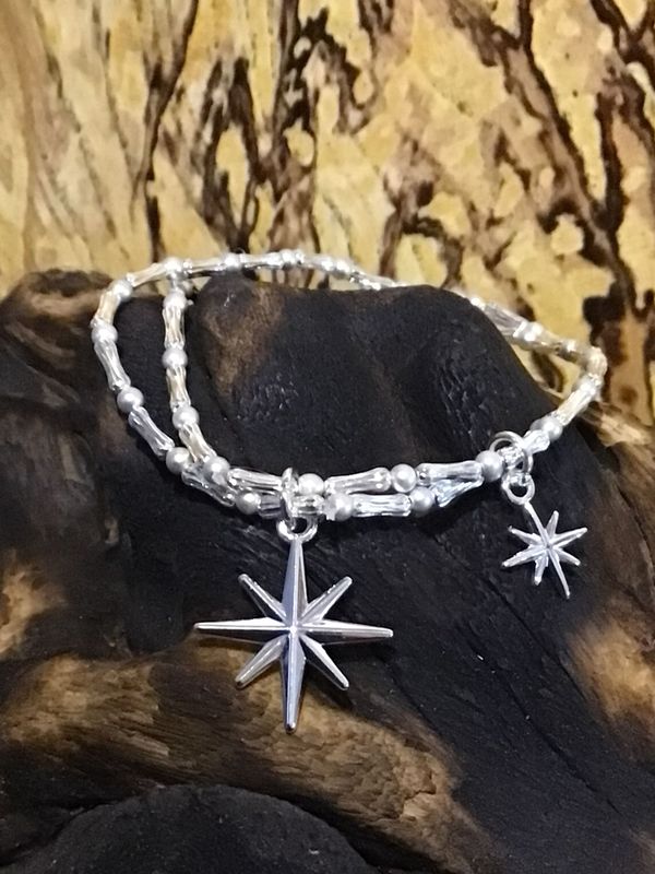 Silver Tone Double Stranded Star Stretch Bracelet