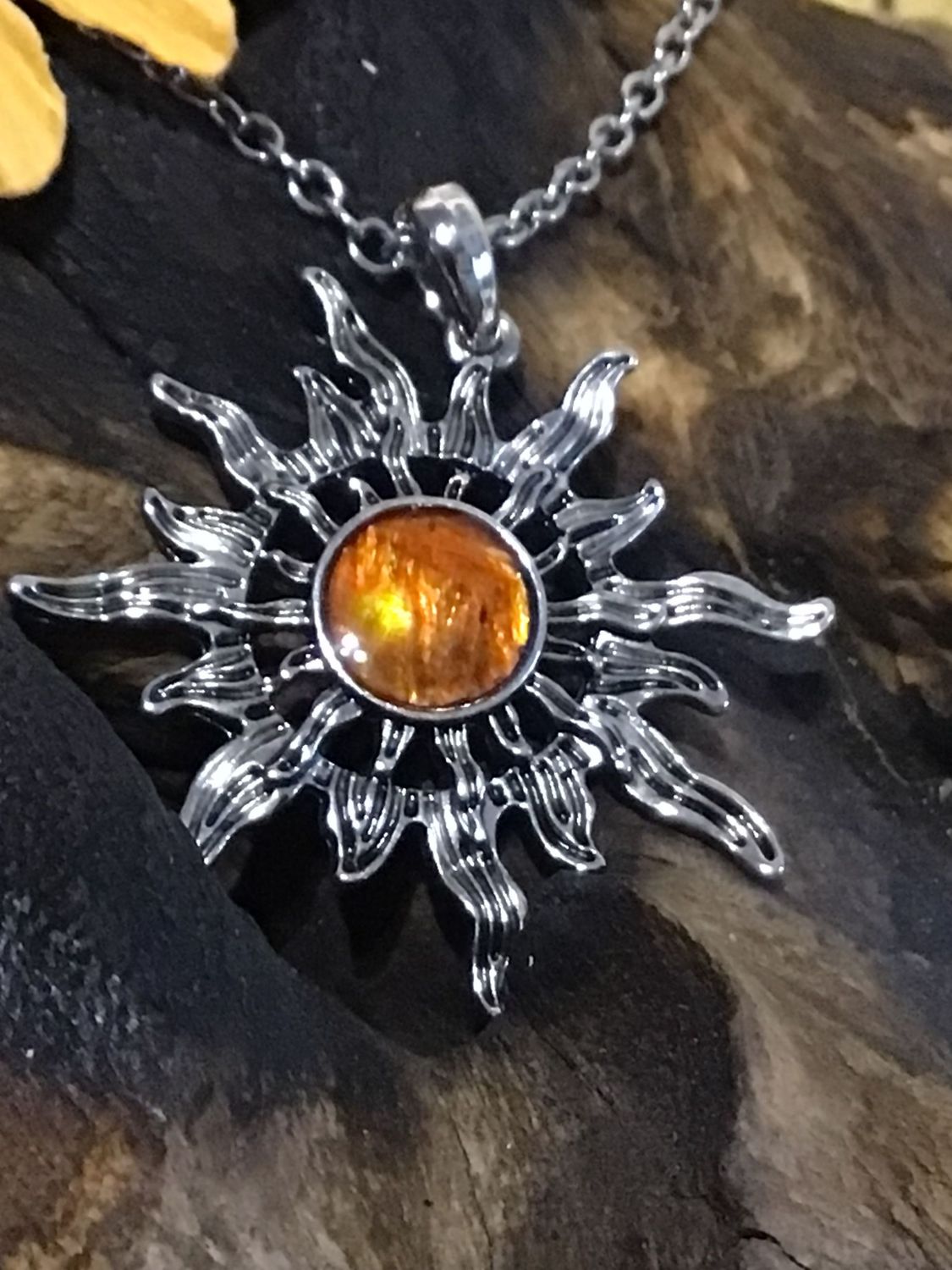 Paua Shell Amber Starburst Necklace
