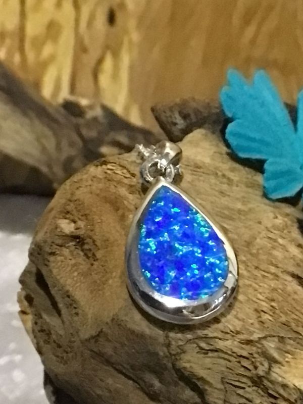 Blue Opal Teardrop Necklace