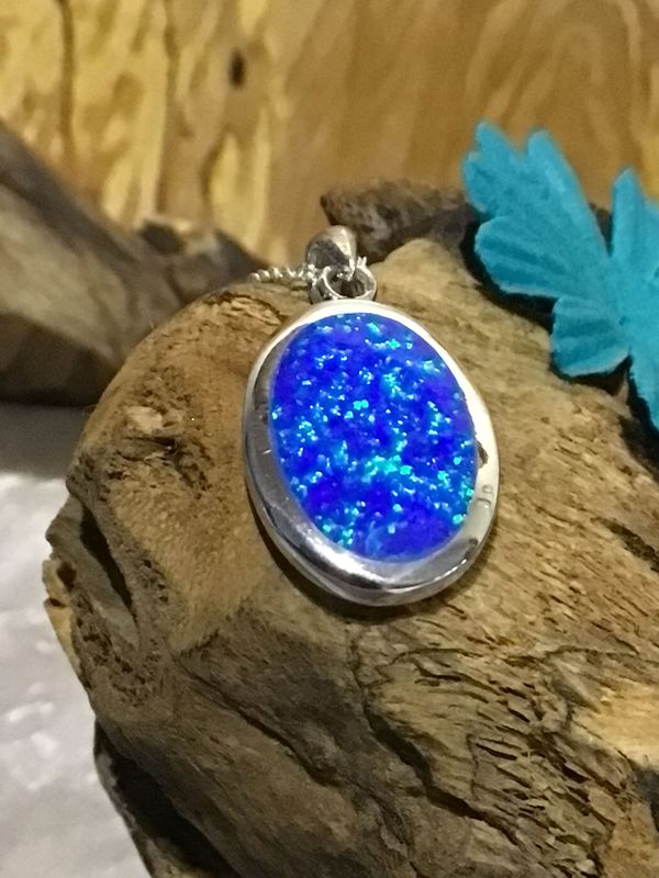 Blue Opal Oval Drop Necklace