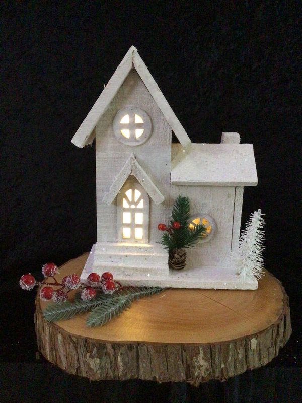 Wooden White Illuminated Christmas House