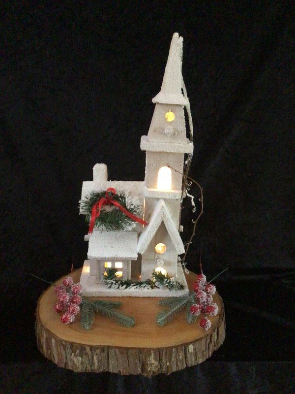 Wooden Illuminated White Christmas Church
