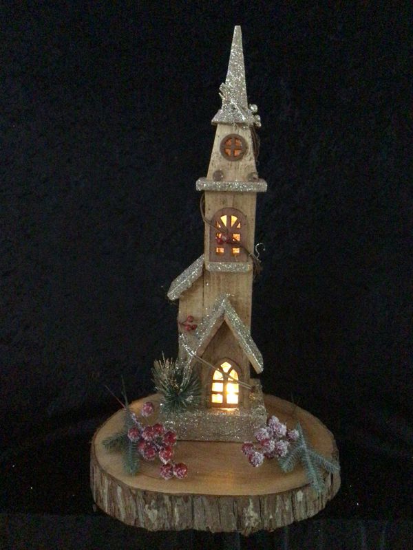 Wooden Illuminated Glitter Christmas Tower