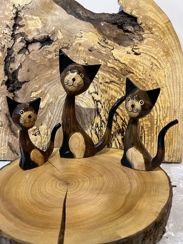 Set of 3 Dark Brown Wooden Cats