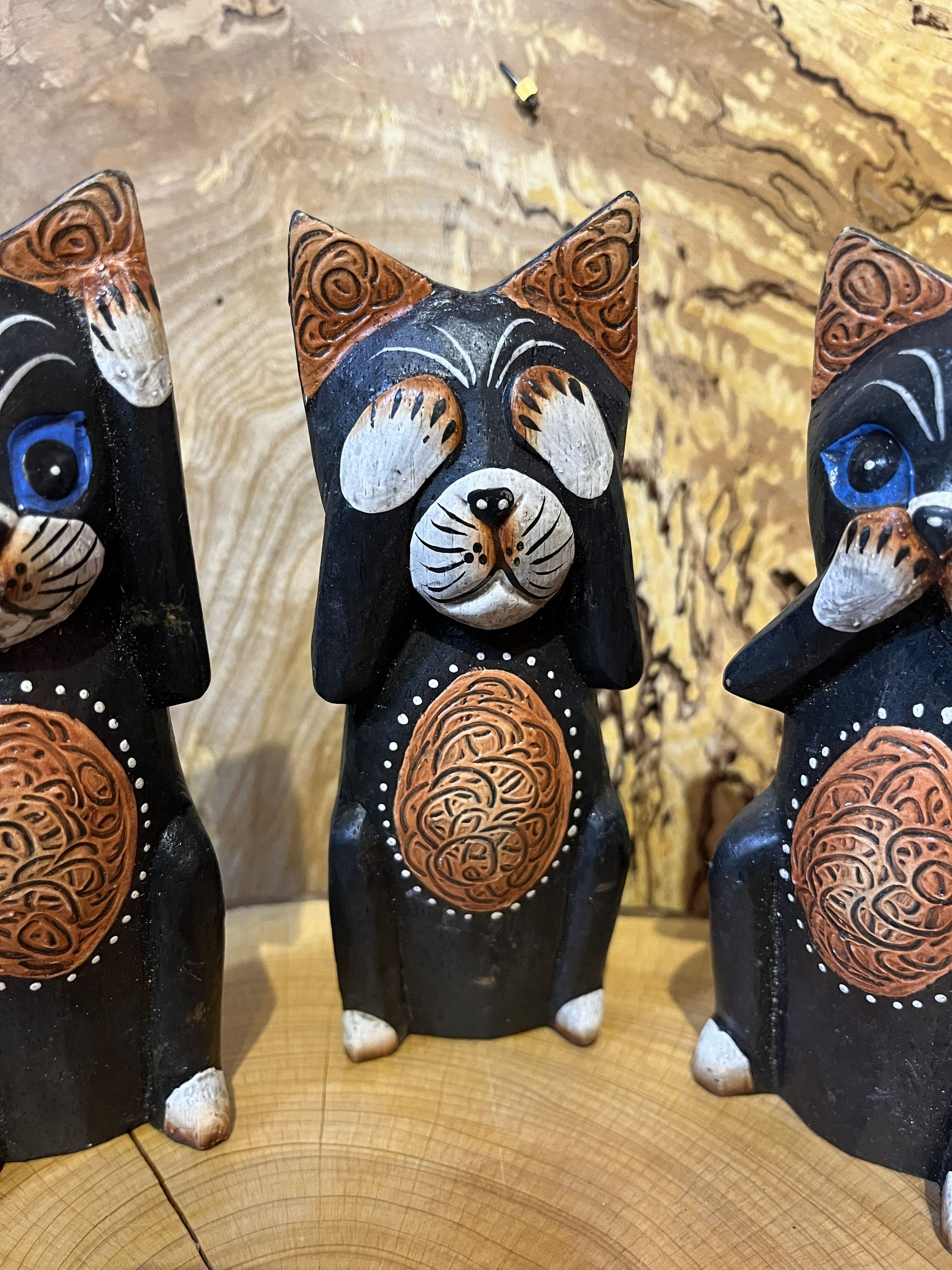 Set of 3 Wooden Wise Cats