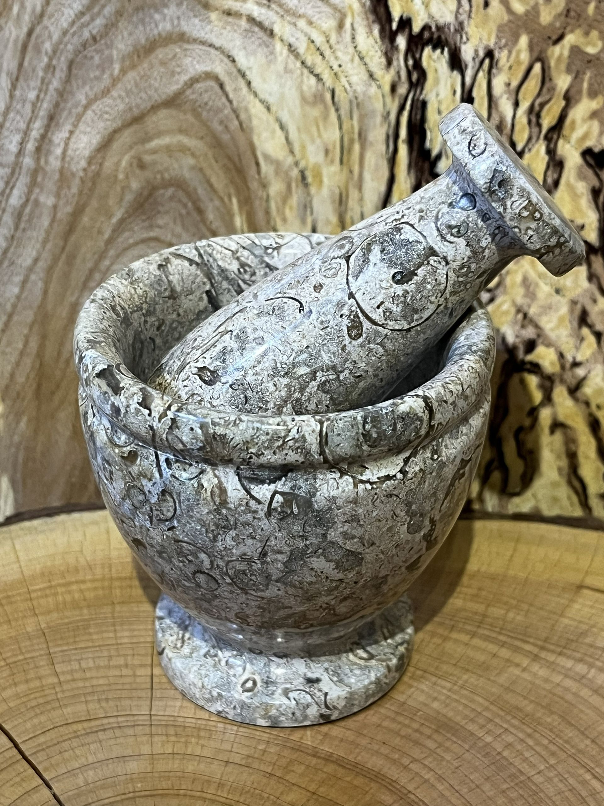 Fossil Stone Goblet Pestle and Mortar