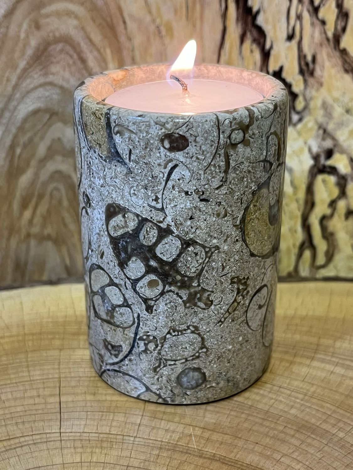 Fossil Stone 3 Inch Cylinder Tealight Holder