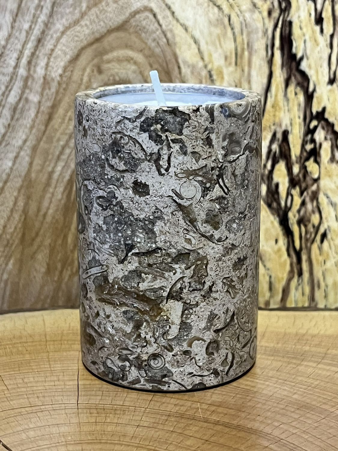 Fossil Stone 3 Inch Cylinder Tealight Holder