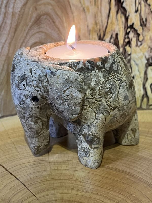 Fossil Stone 3 Inch Elephant Tealight Holder