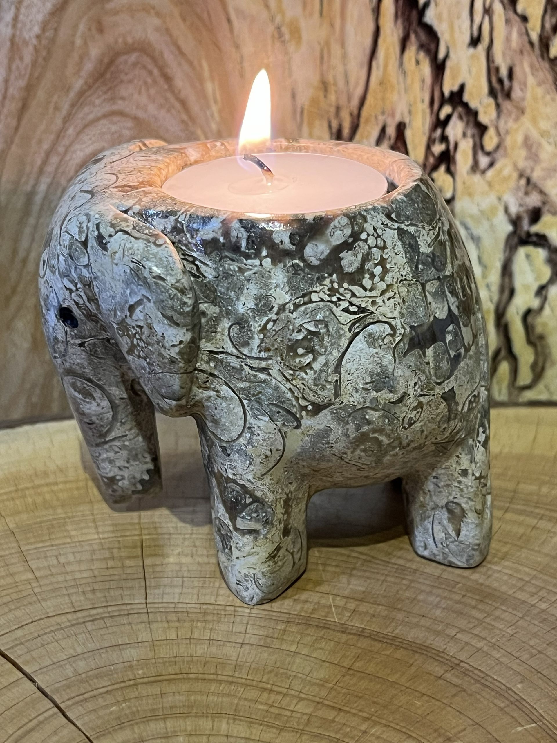 Fossil Stone 3 Inch Elephant Tealight Holder