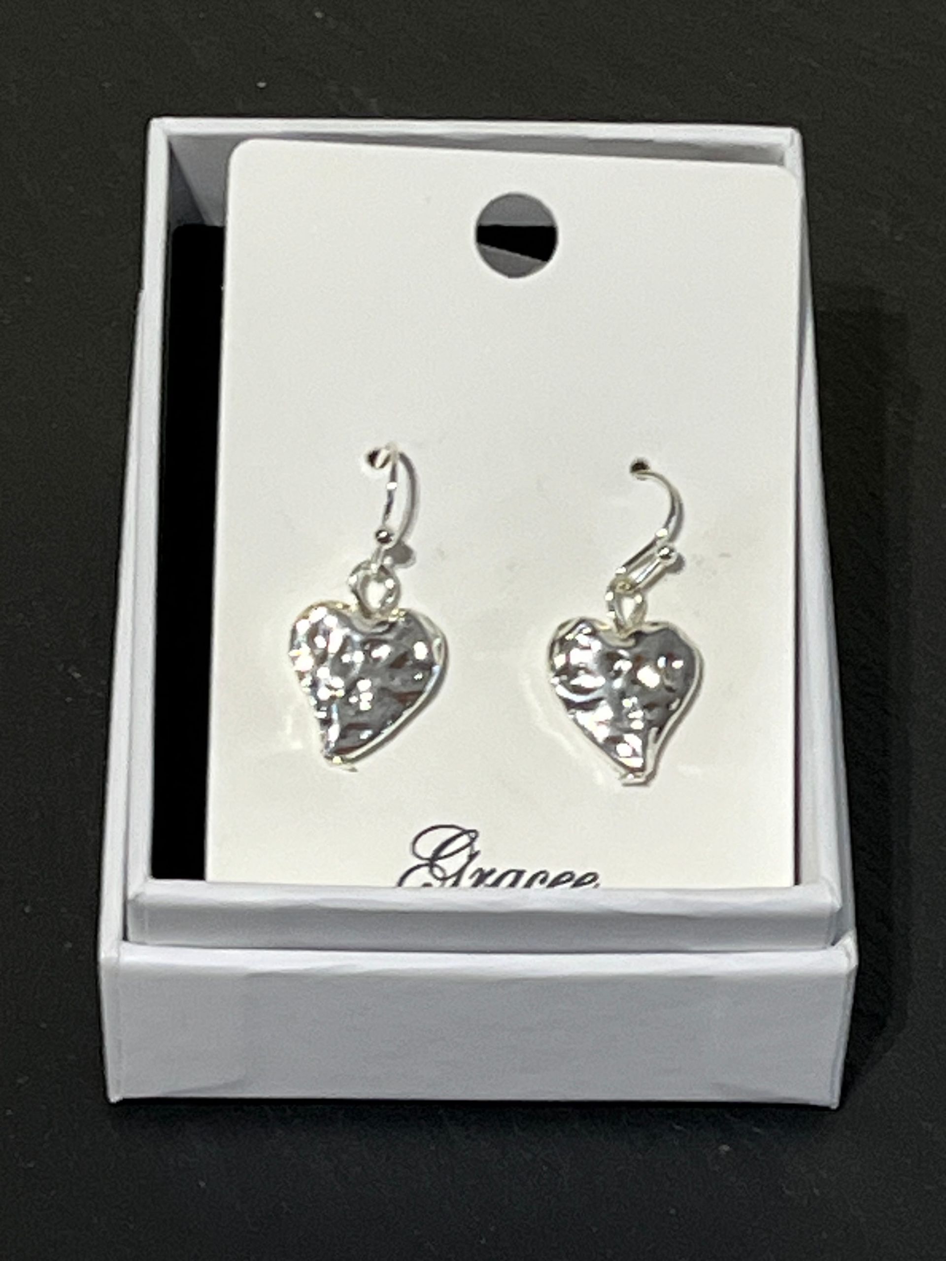 Hammered Heart Silver Tone Earrings