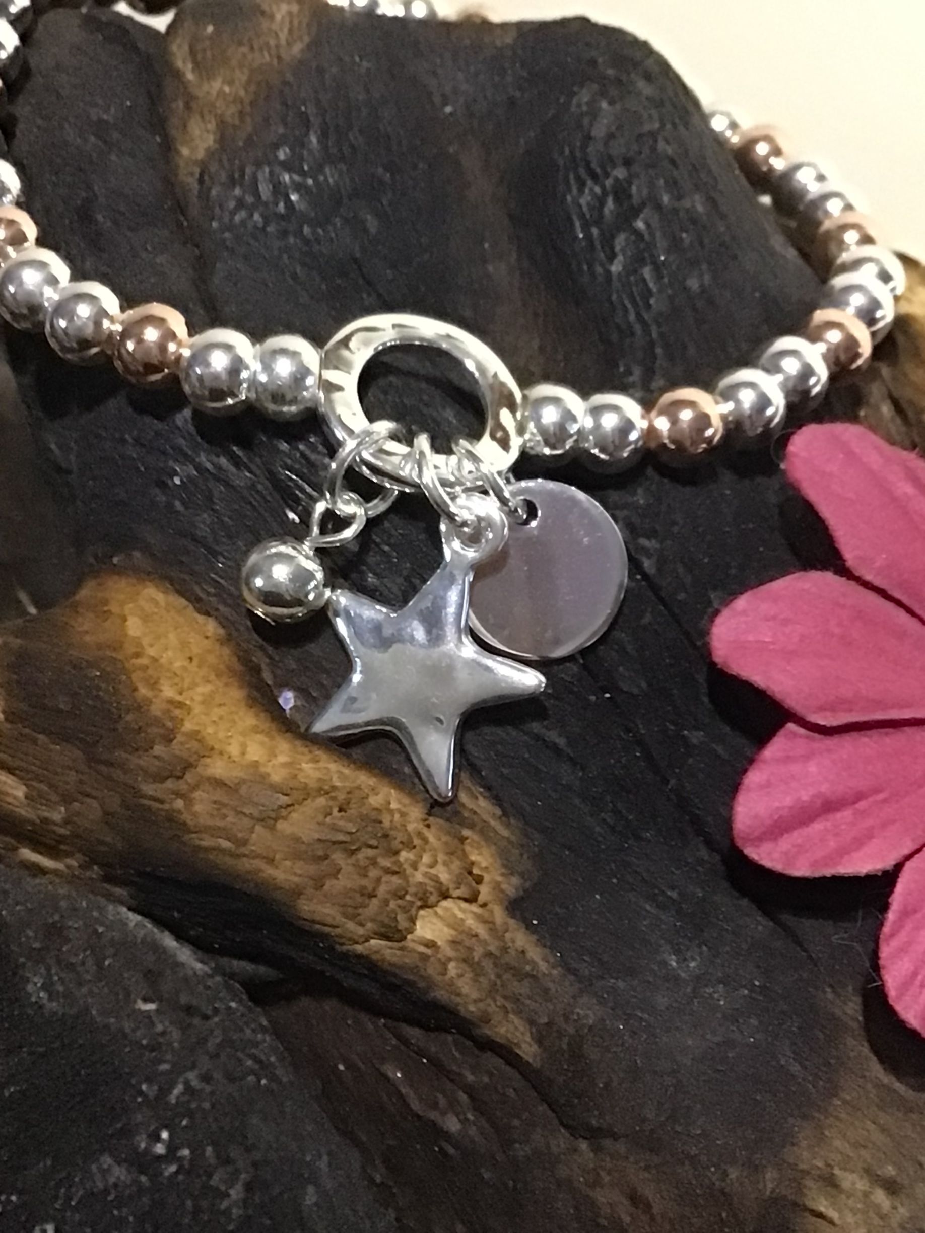 Star Silver and Rose Tone Stretch Bracelet
