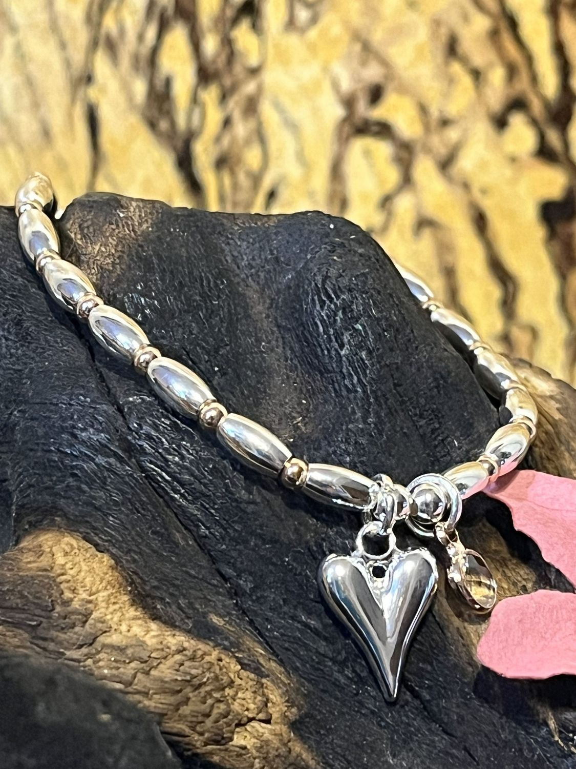 Silver Tone Heart Stretch Bracelet