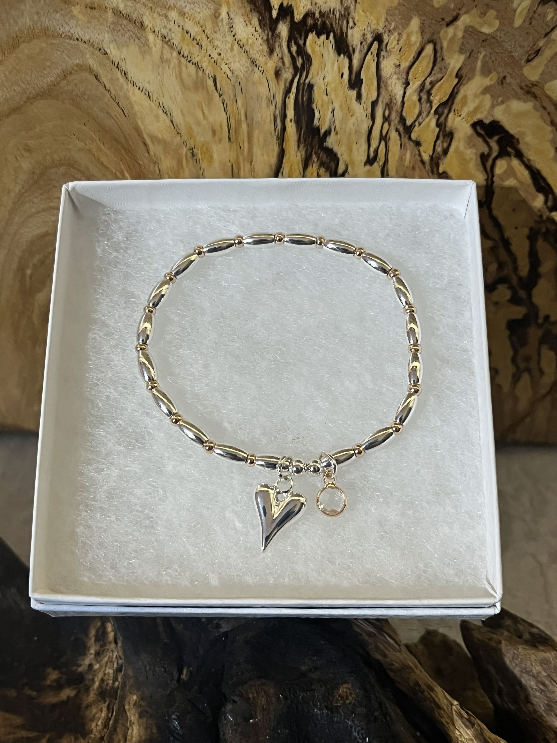 Silver Tone Heart Stretch Bracelet