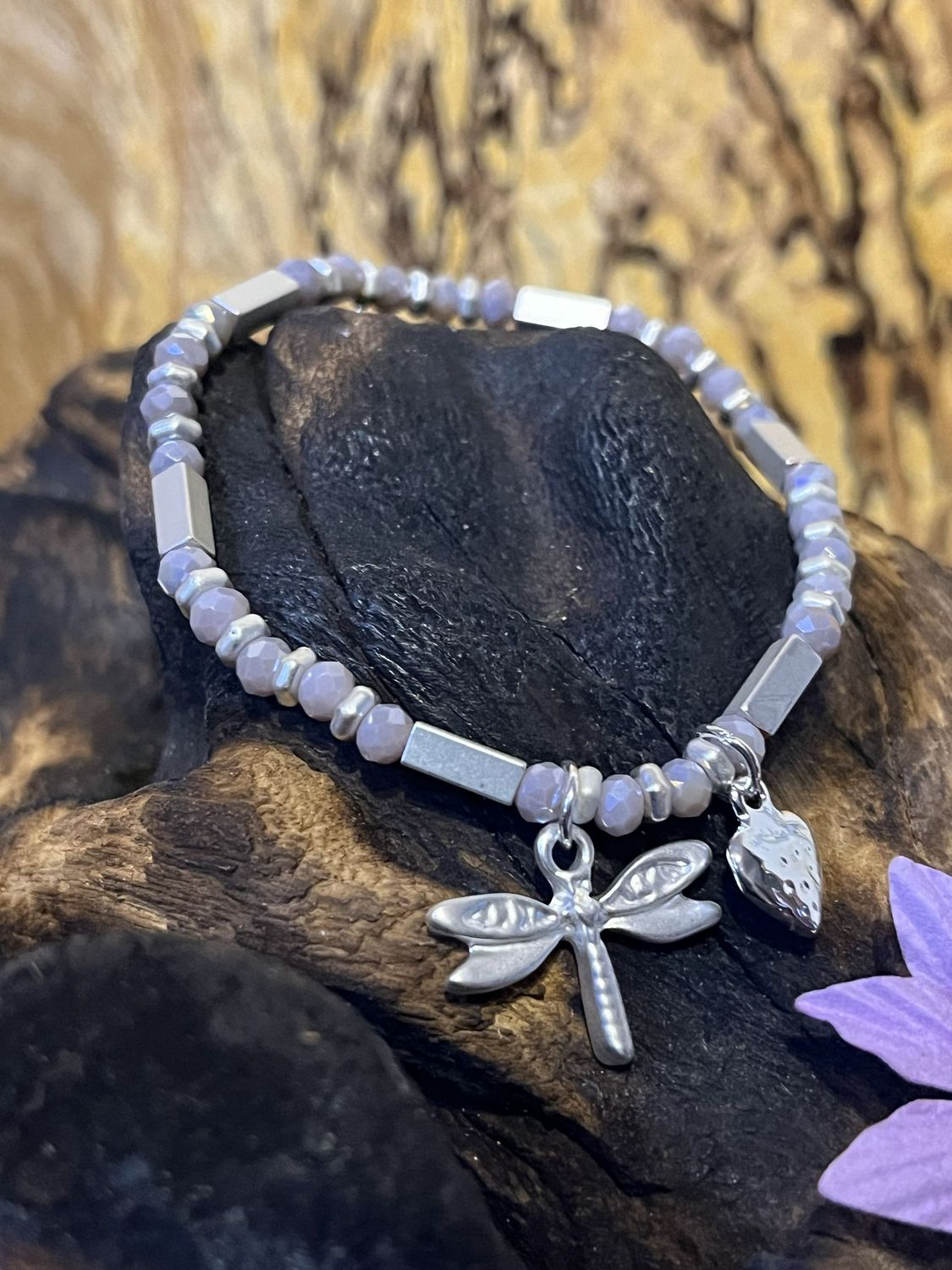 Silver Tone Pastel Dragonfly Stretch Bracelet Silver Tone Pastel Dragonfly Stretch Bracelet