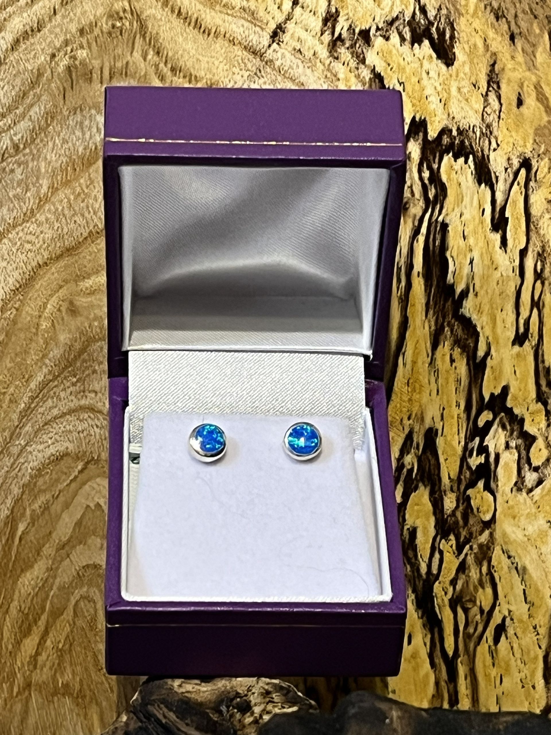 Dainty Opal Round Stud Silver Earrings