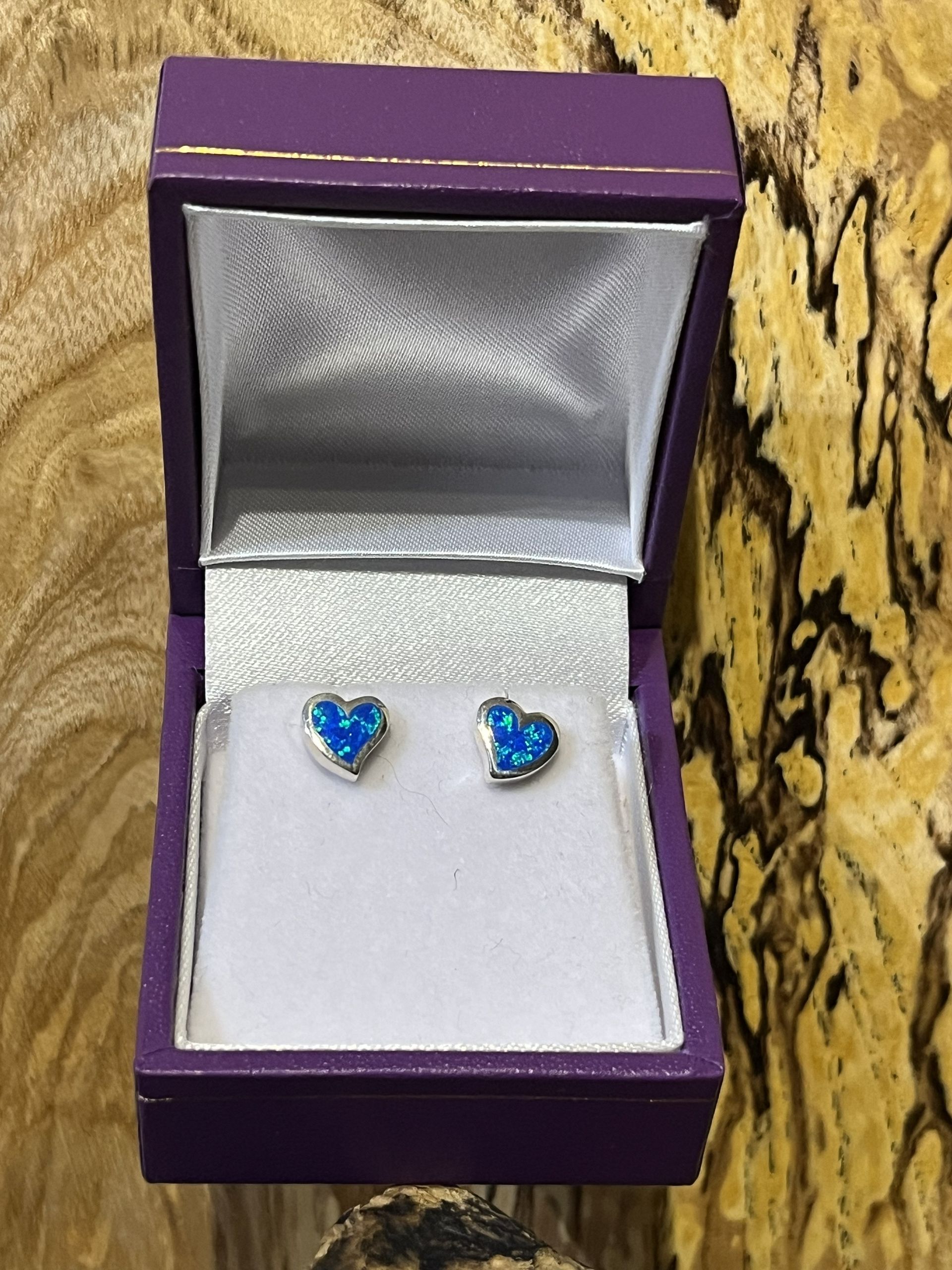 Dainty Opal Heart Stud Silver Earrings