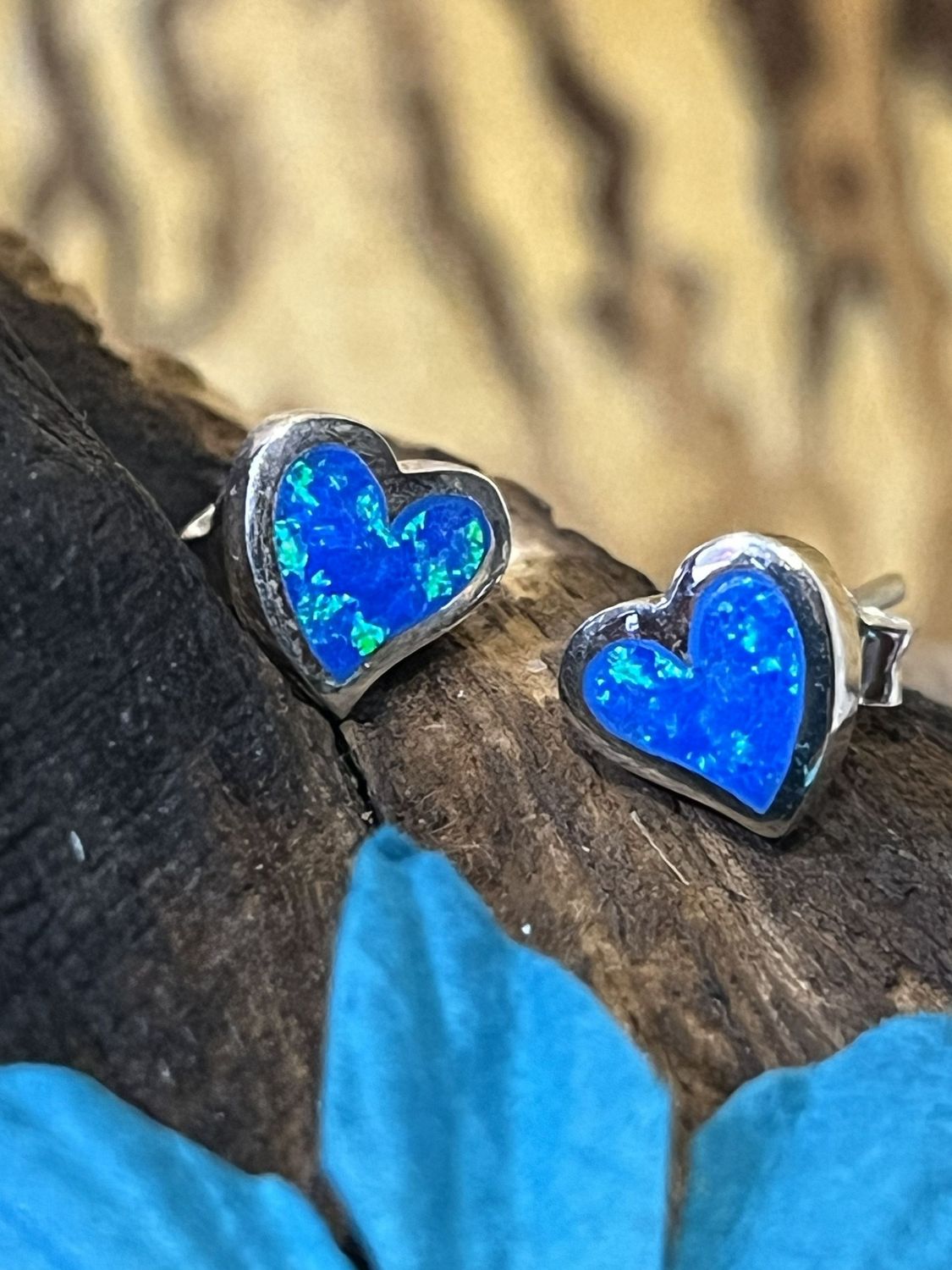 Dainty Opal Heart Stud Silver Earrings