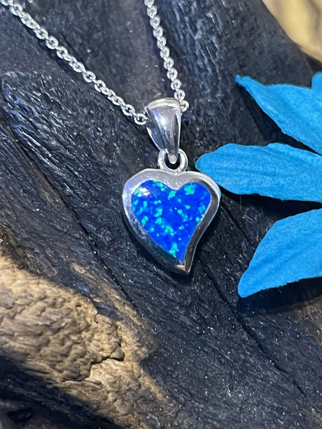 Blue Opal Heart Necklace