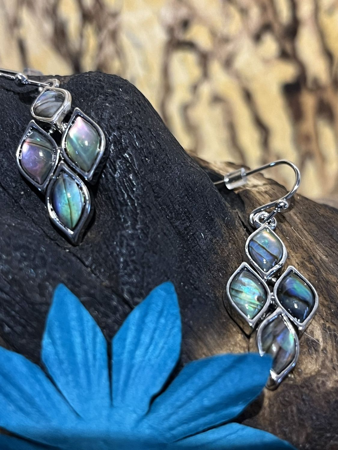 Paua Shell Diamond Shaped Articulated Earrings