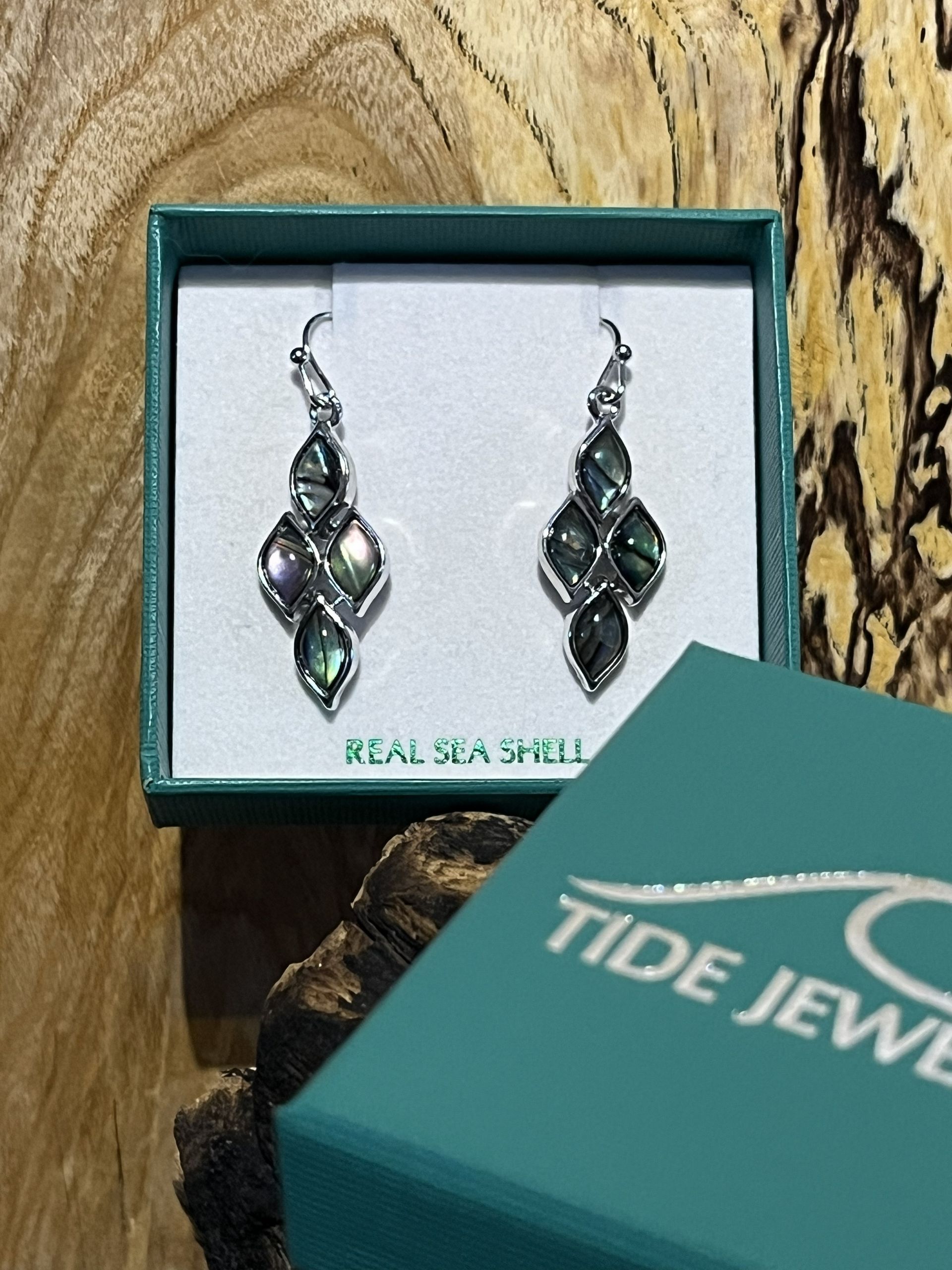 Paua Shell Diamond Shaped Articulated Earrings