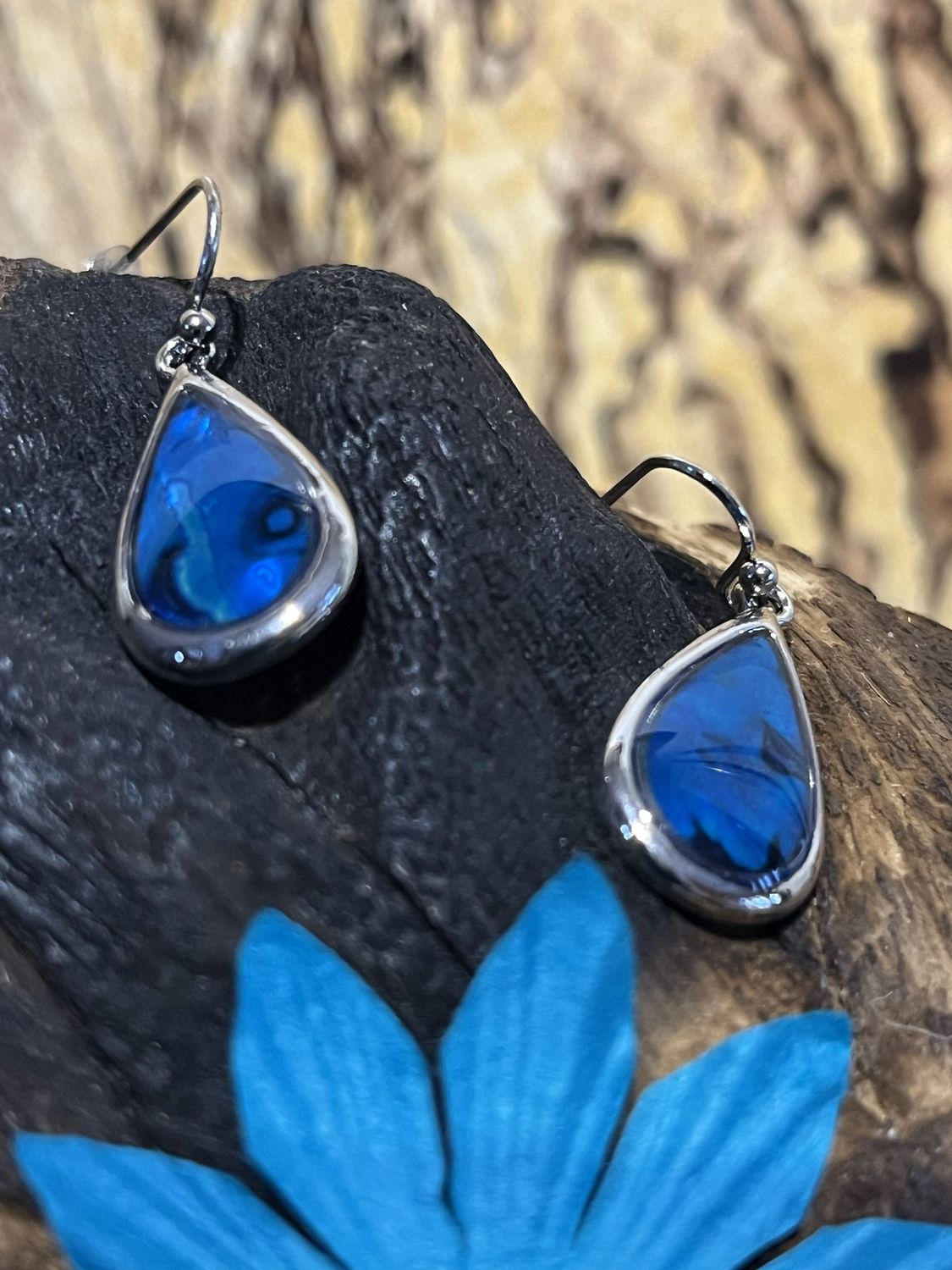 Blue Paua Shell Pear Drop Earrings