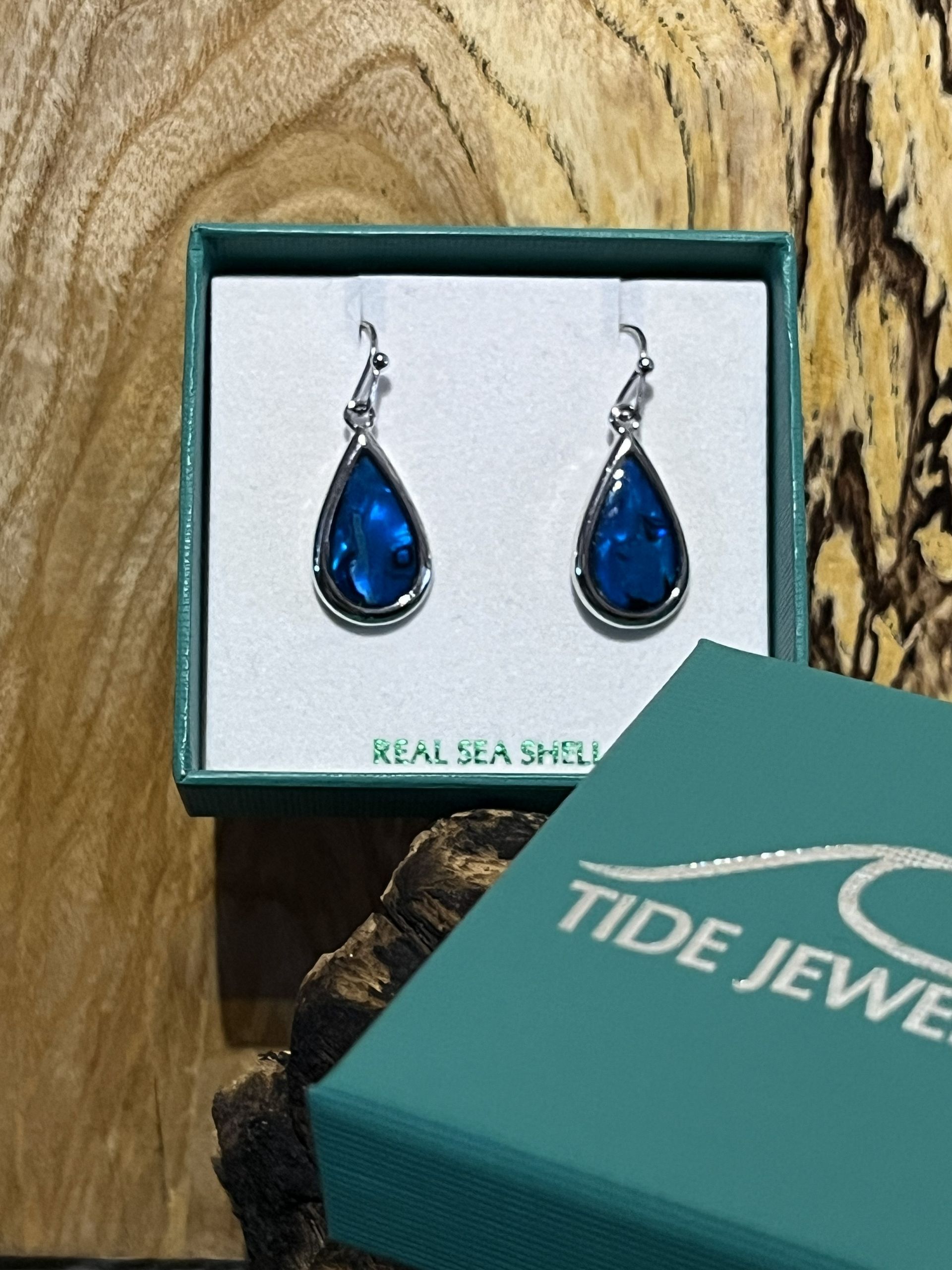 Blue Paua Shell Pear Drop Earrings