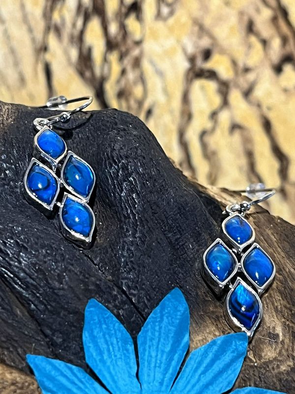 Blue Paua Shell Diamond Shaped Articulated Earrings