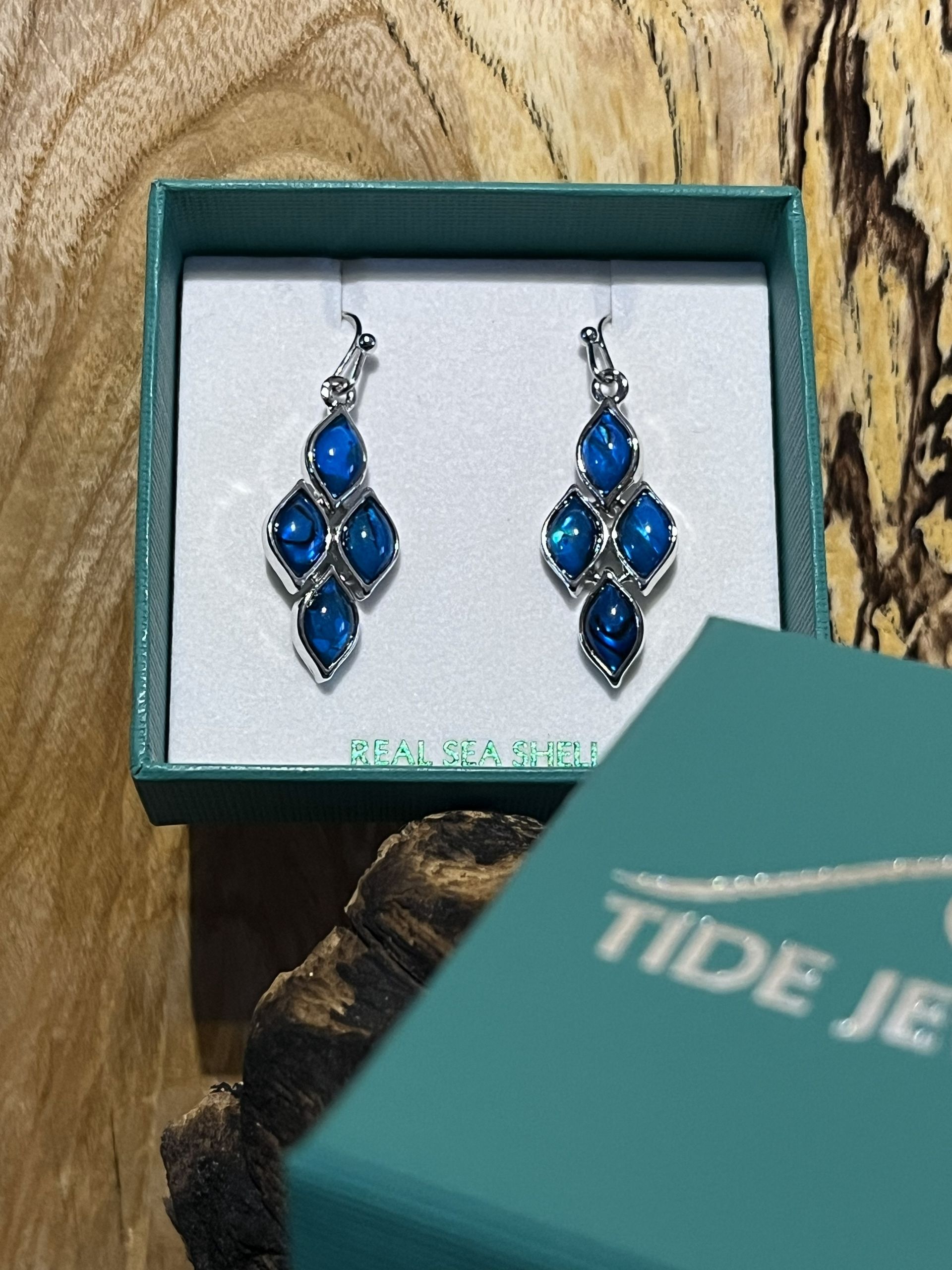 Blue Paua Shell Diamond Shaped Articulated Earrings