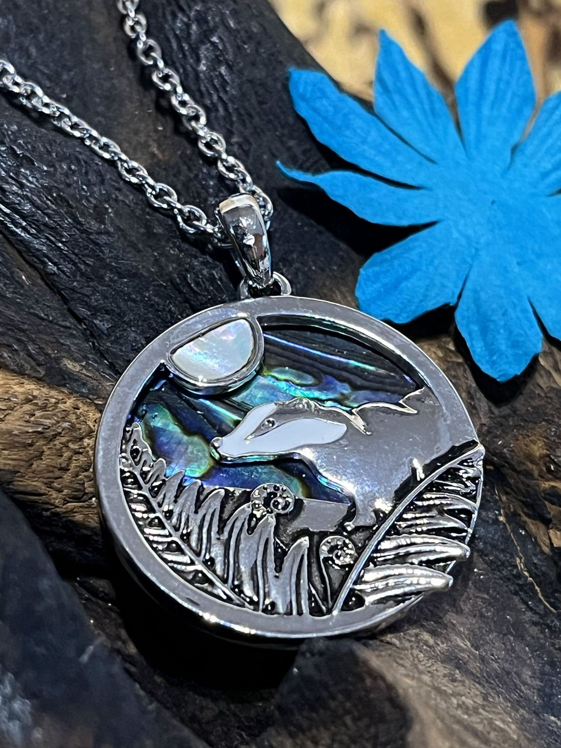 Badger and Moon Paua Shell Necklace