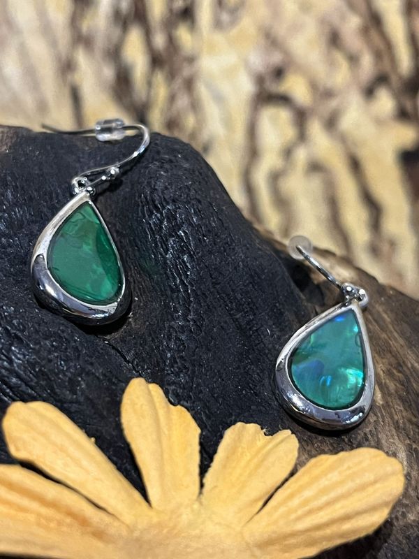 Green Paua Shell Pear Drop Earrings