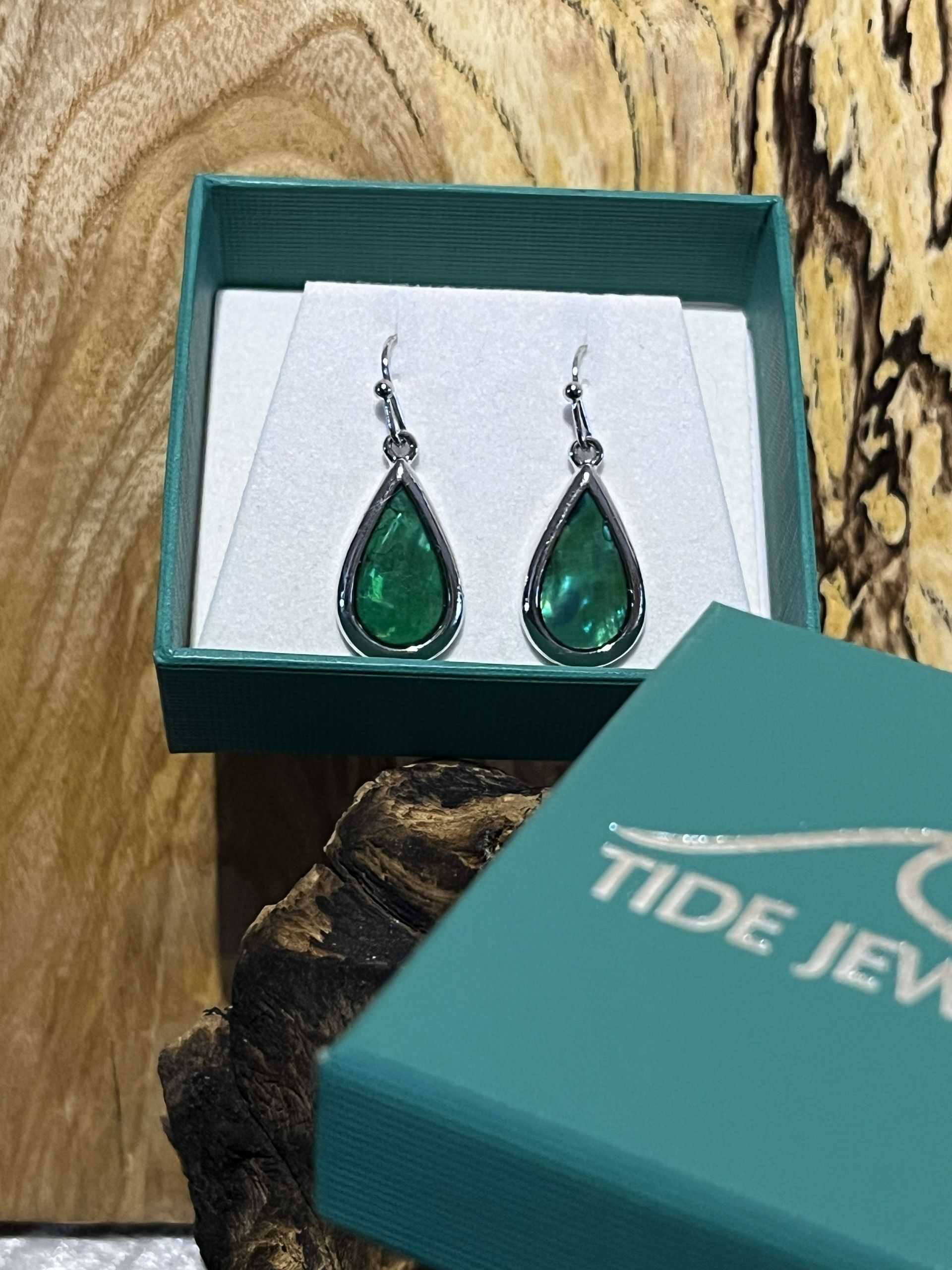 Green Paua Shell Pear Drop Earrings