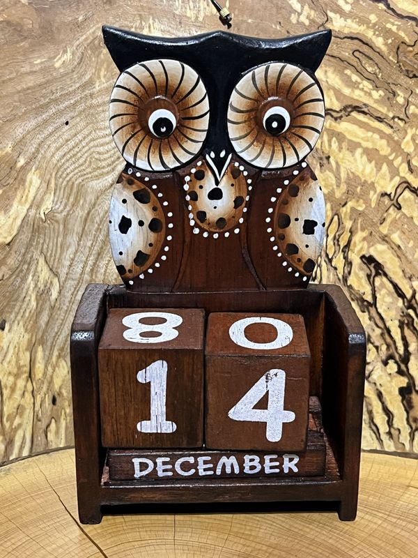 Brown Flat Owl Wooden Perpetual Calendar