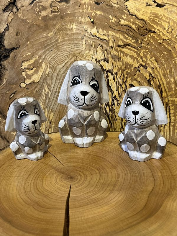 Set of 3 Grey Wooden Spotty Dogs