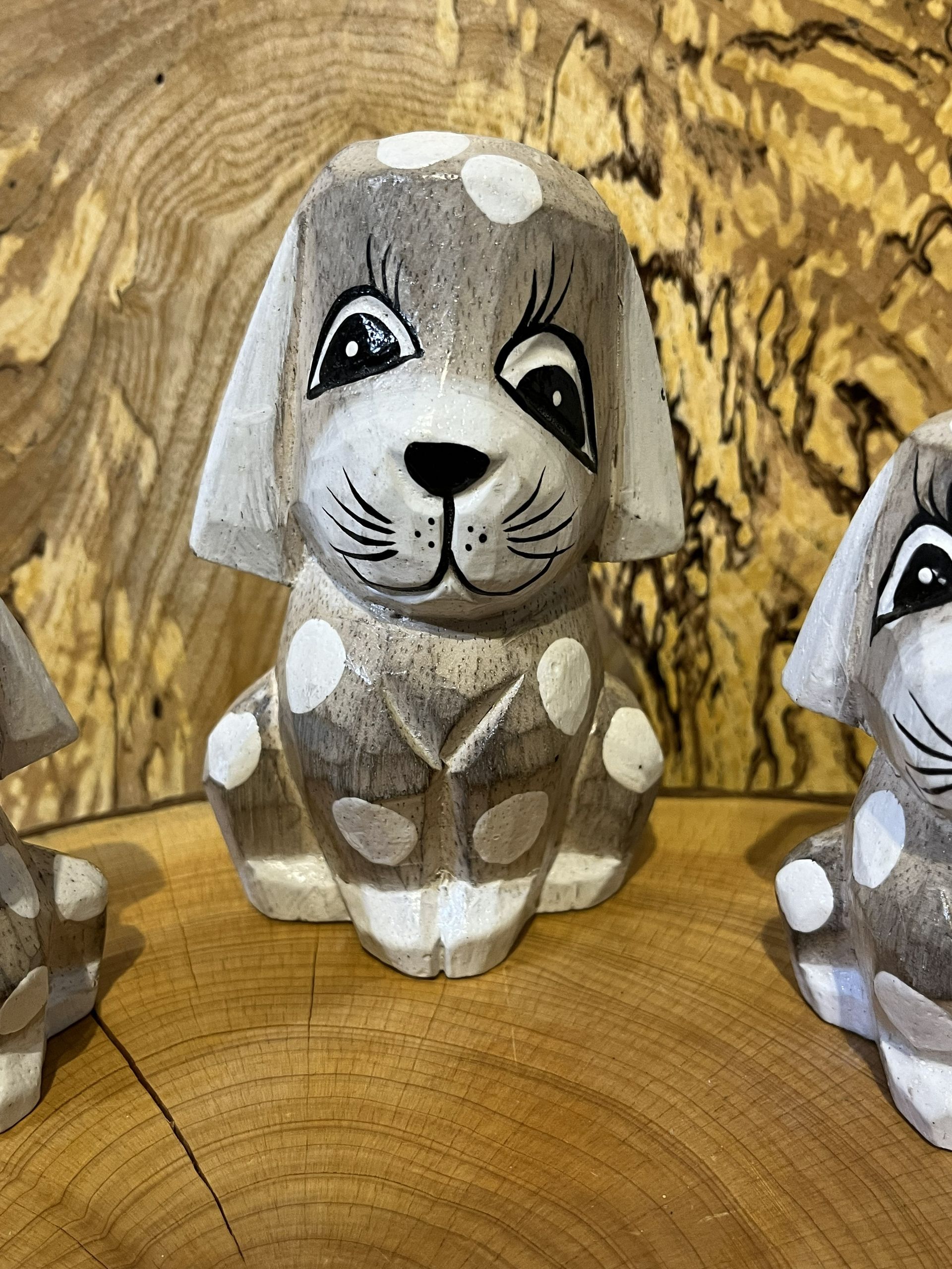 Set of 3 Grey Wooden Spotty Dogs
