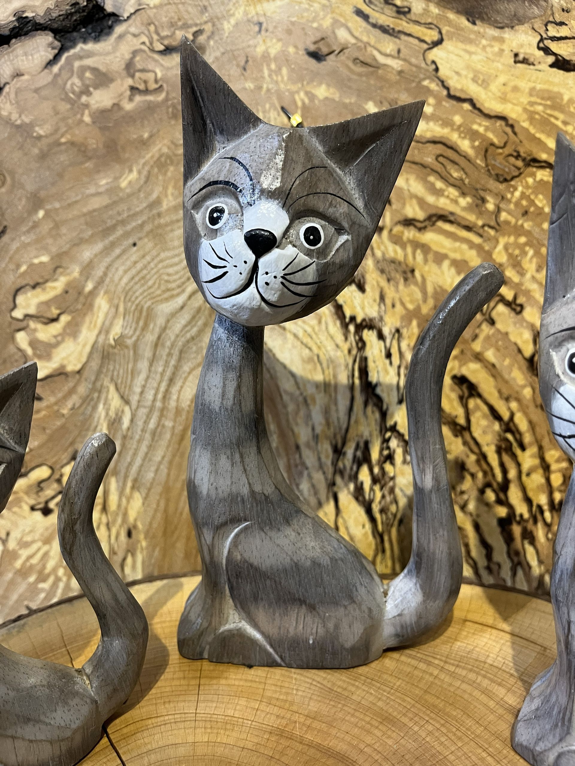 Set of 3 Grey Wooden Cats