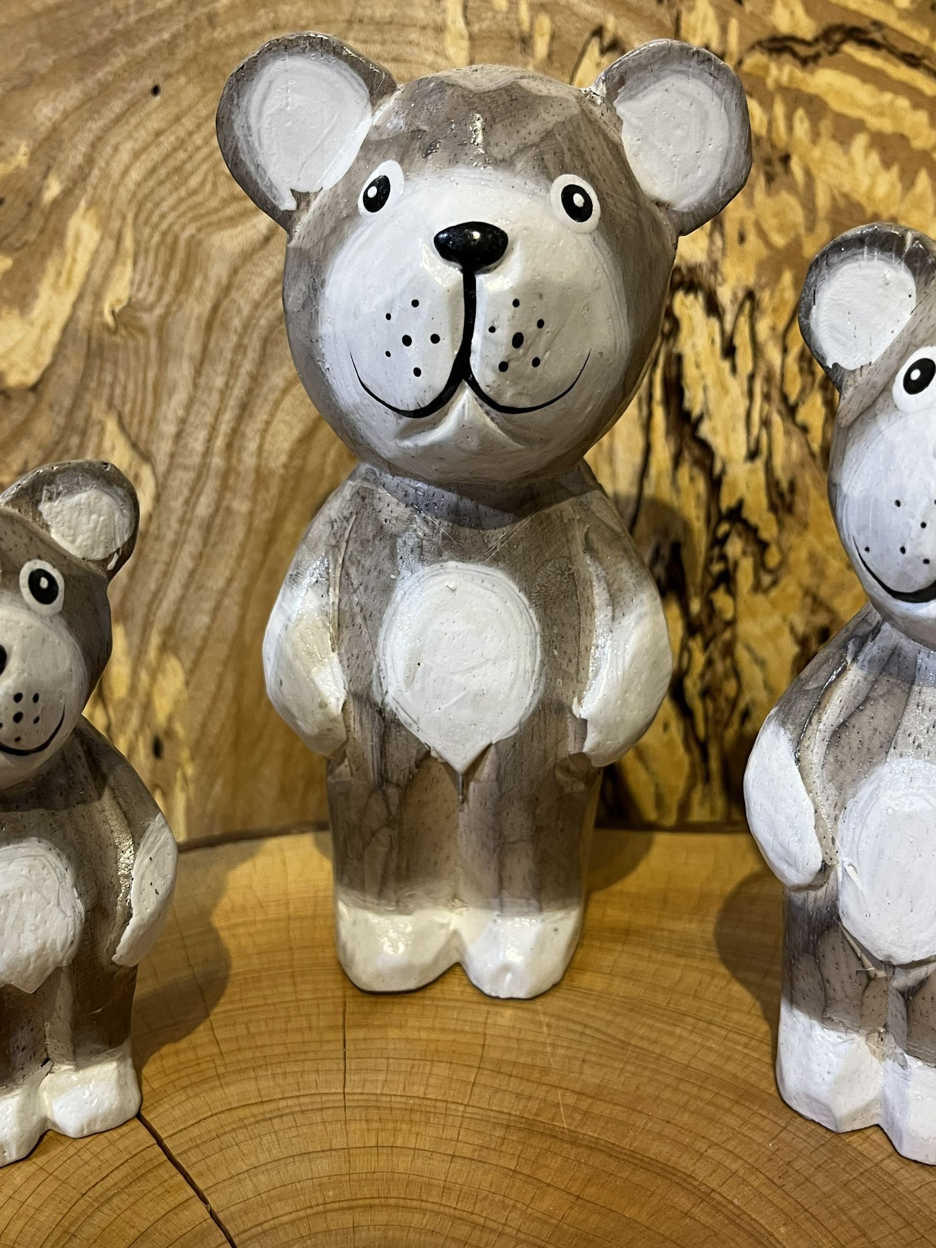 Set of 3 Grey Wooden Bears