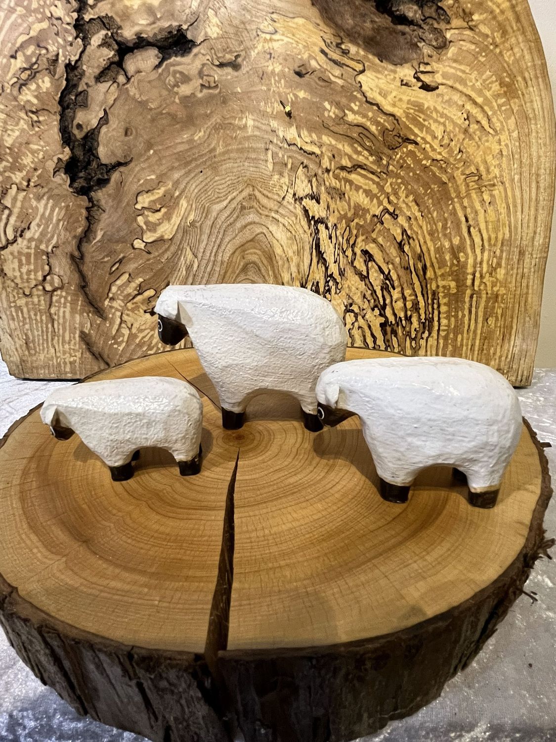 Set of 3 Wooden Sheep