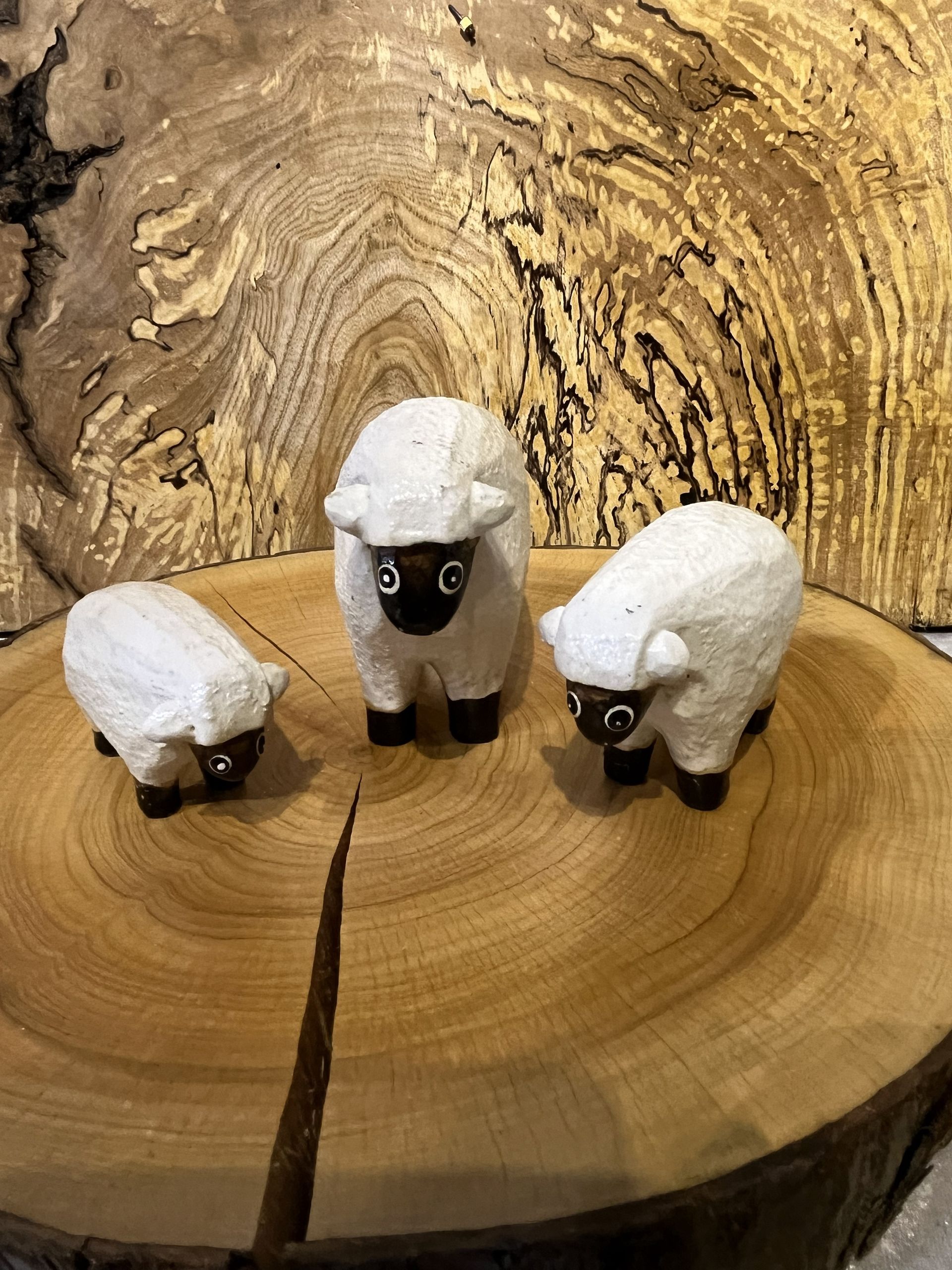 Set of 3 Wooden Sheep